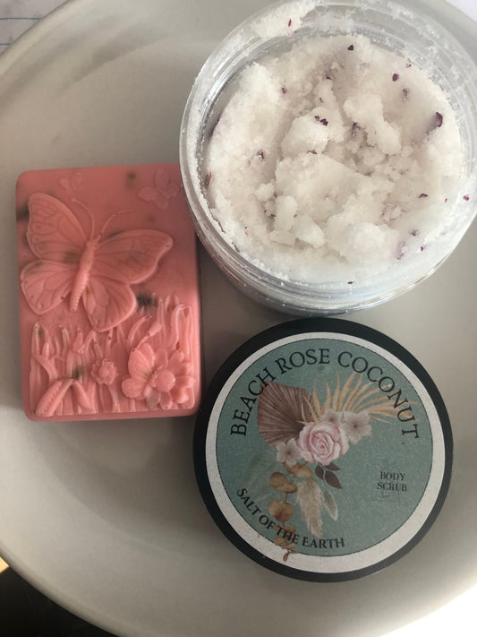 Beach Rose Sugar Scrub and Goat Milk Rose Soap